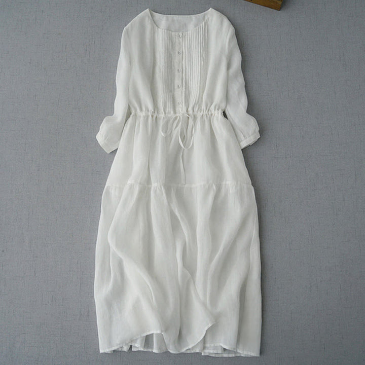 Buddha Stones Sommerliches Vintage-Kleid für Damen aus Baumwolle mit kurzen Ärmeln, Kordelzug, Knopfleiste, Abnähern, kurzem Ärmeln und Tasche. - Weiß - US12, UK/AU16, EU44 (2XL) - image 6