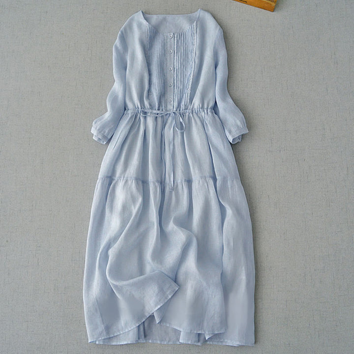 Buddha Stones Sommerliches Vintage-Kleid für Damen aus Baumwolle mit kurzen Ärmeln, Kordelzug, Knopfleiste, Abnähern, kurzem Ärmeln und Tasche. - Hellblau - US12, UK/AU16, EU44 (2XL) - image 0