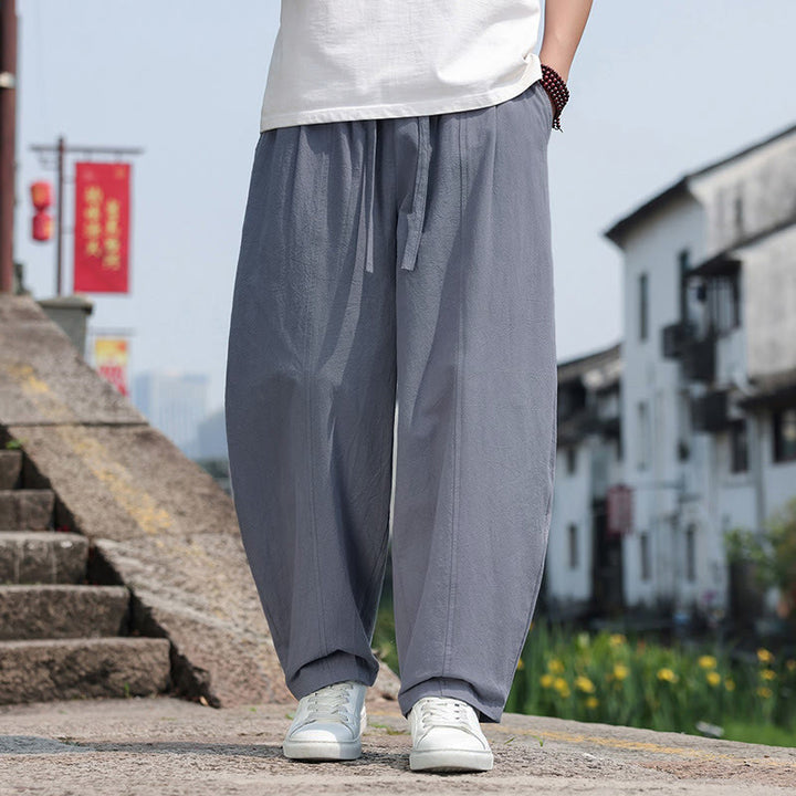 Buddha Stones Lässige, minimalistische Herren-Haremshose aus einfarbiger Baumwolle mit Kordelzug und Tasche - Dunkelgrau - US/UK/AU46, EU56 (5XL) - image 0