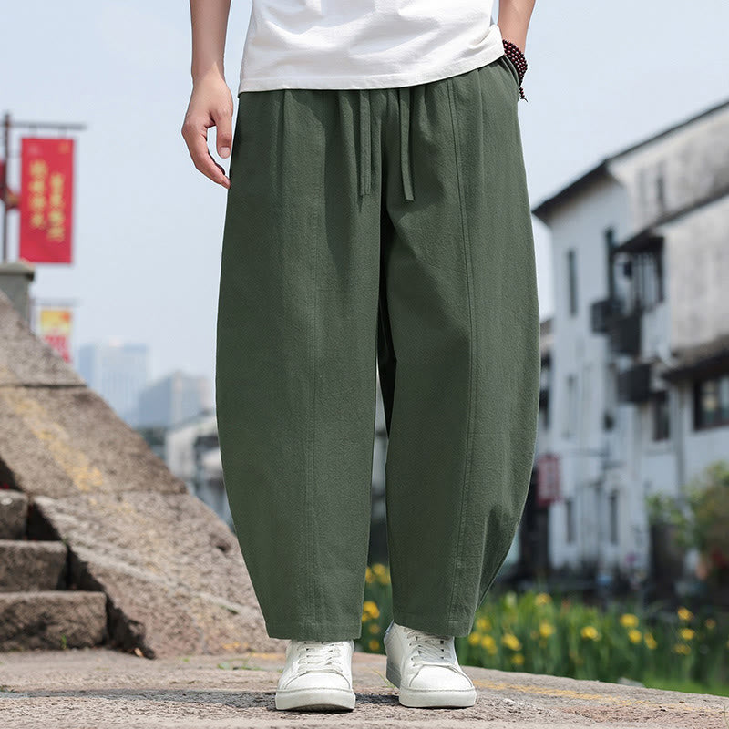Buddha Stones Lässige, minimalistische Herren-Haremshose aus einfarbiger Baumwolle mit Kordelzug und Tasche - Olivgrün - US/UK/AU46, EU56 (5XL) - image 21