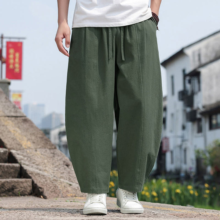Buddha Stones Lässige, minimalistische Herren-Haremshose aus einfarbiger Baumwolle mit Kordelzug und Tasche - Olivgrün - US/UK/AU46, EU56 (5XL) - image 21