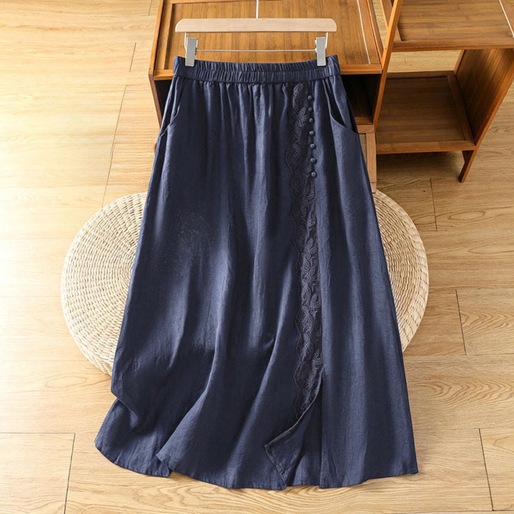 Buddha Stones Sommerlicher, lässiger Vintage-Rock mit Seitenschlitz, einfarbigem Blumenmuster und Tasche für Damen - Mitternachtsblau - US8-10, UK/AU12-14, EU40-42 (2XL) - image 8