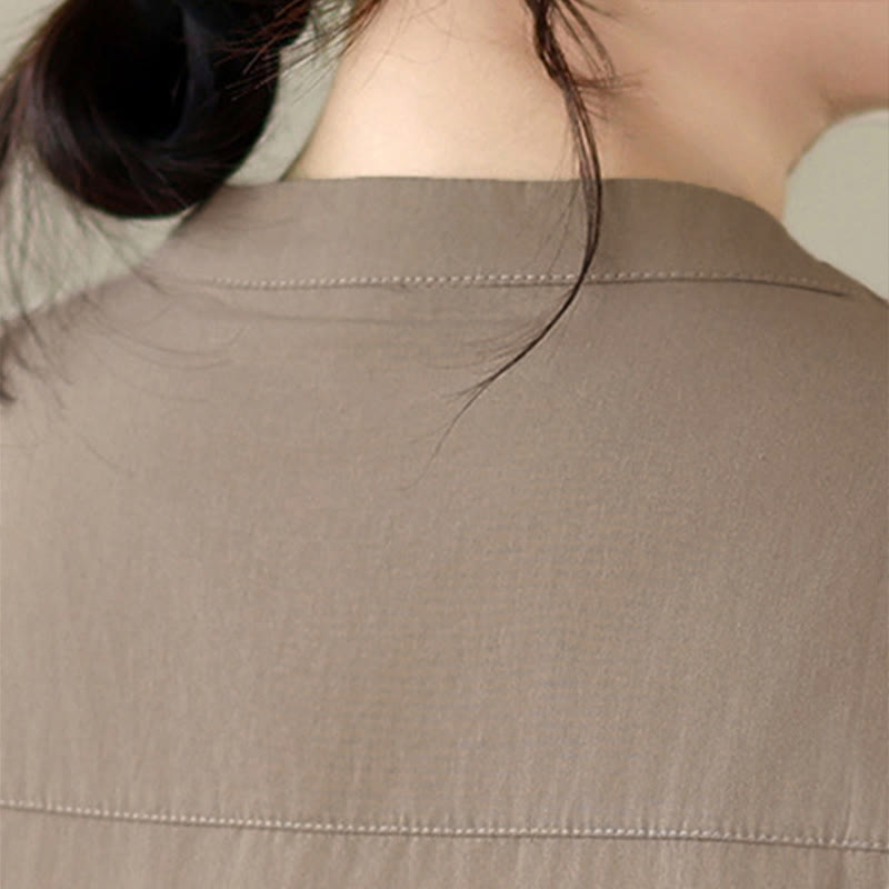 Buddha Stones Minimalistisches, lässiges Kurzarmhemd für Damen mit Viertelreißverschluss und aufgesetzter Tasche – perfekt für den Sommer. - image 7