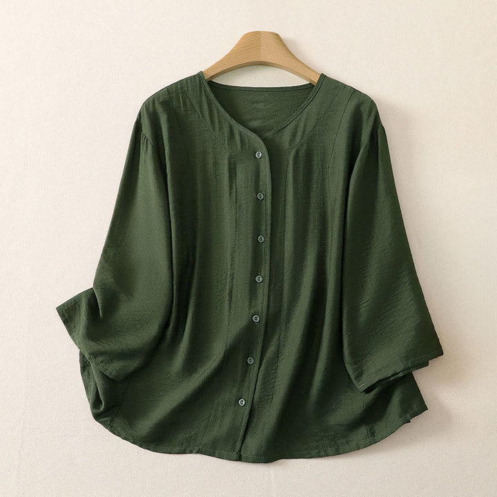 Buddha Stones Lässiges, minimalistisches, einfarbiges Langarmhemd für Damen mit Knopfleiste – Sommerlich - Dunkelolivgrün - US12, UK/AU16, EU44 (3XL) - image 13