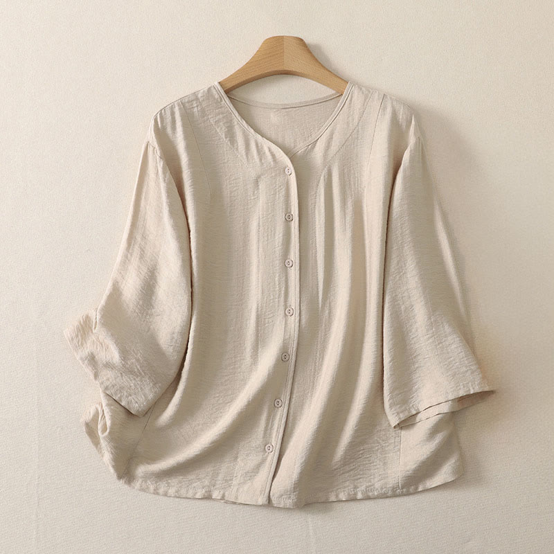 Buddha Stones Lässiges, minimalistisches, einfarbiges Langarmhemd für Damen mit Knopfleiste – Sommerlich - Antikweiß - US12, UK/AU16, EU44 (3XL) - image 9