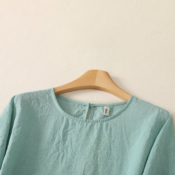 Buddha Stones Sommerliche, lässige, minimalistische, einfarbige Damen-Langarmshirts mit Rundhalsausschnitt - image 5
