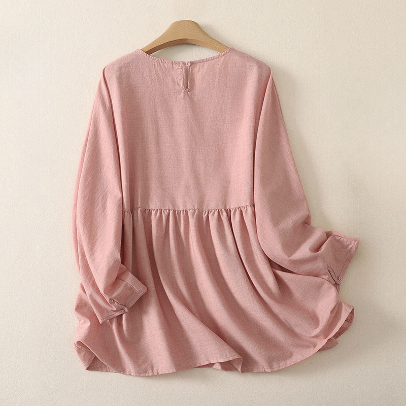 Buddha Stones Sommerliche, lässige, minimalistische, einfarbige Damen-Langarmshirts mit Rundhalsausschnitt - image 1