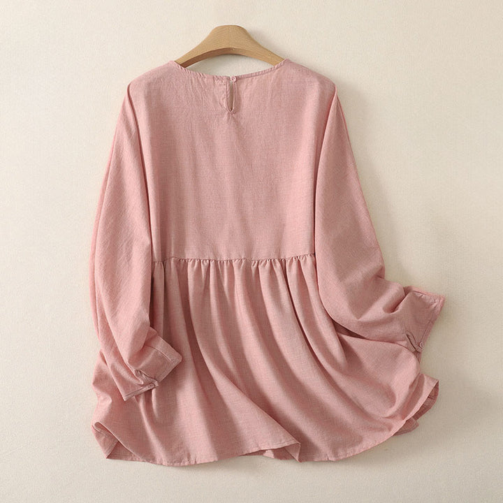 Buddha Stones Sommerliche, lässige, minimalistische, einfarbige Damen-Langarmshirts mit Rundhalsausschnitt - image 1