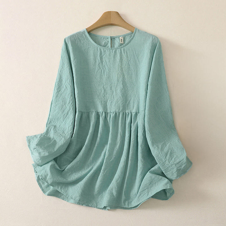 Buddha Stones Sommerliche, lässige, minimalistische, einfarbige Damen-Langarmshirts mit Rundhalsausschnitt - Helltürkis - US12, UK/AU16, EU44 (2XL) - image 4