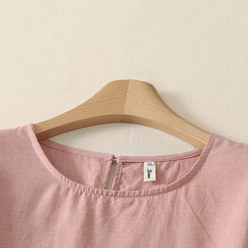 Buddha Stones Sommerliche, lässige, minimalistische, einfarbige Damen-Langarmshirts mit Rundhalsausschnitt - image 2