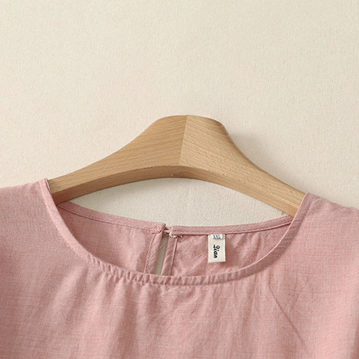 Buddha Stones Sommerliche, lässige, minimalistische, einfarbige Damen-Langarmshirts mit Rundhalsausschnitt - image 2
