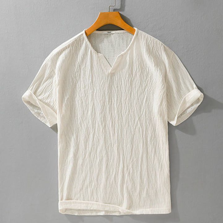 Buddha Stones Lässiges, minimalistisches Kurzarm-T-Shirt für Herren mit V-Ausschnitt aus Sommer. - Leinen - US/UK/AU42, EU52 (3XL) - image 11