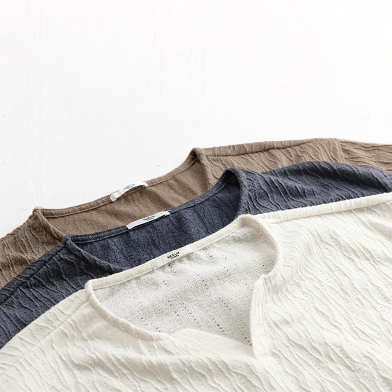 Buddha Stones Lässiges, minimalistisches Kurzarm-T-Shirt für Herren mit V-Ausschnitt aus Sommer. - image 19