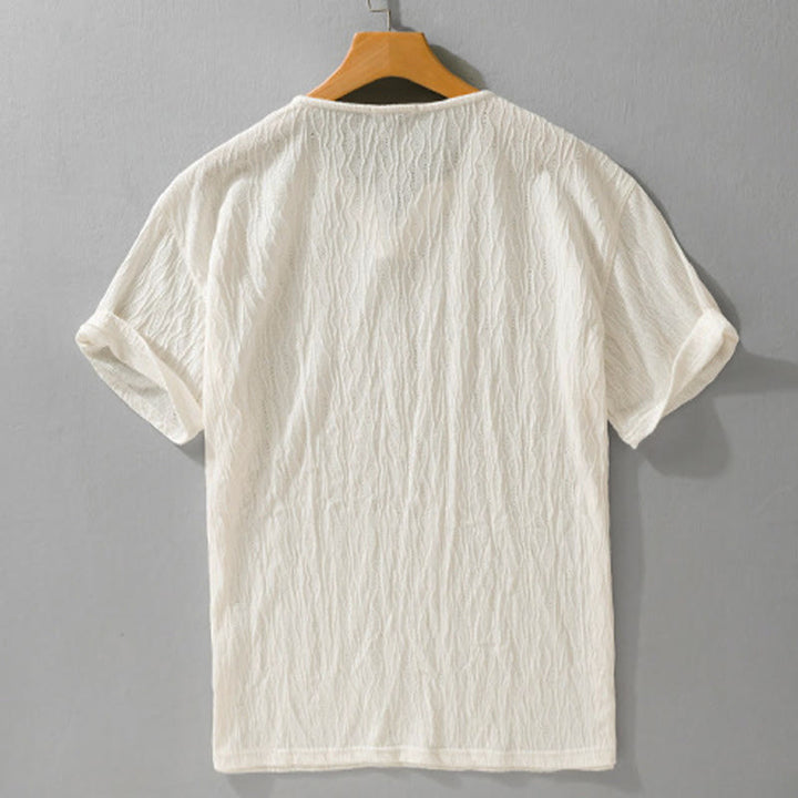 Buddha Stones Lässiges, minimalistisches Kurzarm-T-Shirt für Herren mit V-Ausschnitt aus Sommer. - image 13