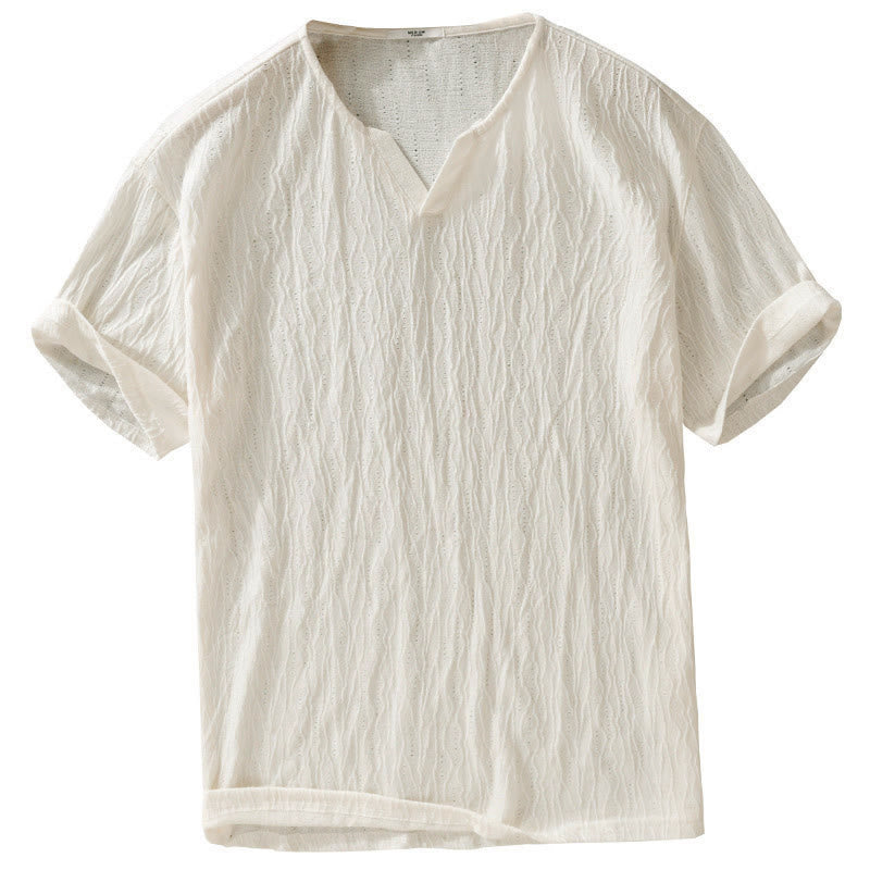 Buddha Stones Lässiges, minimalistisches Kurzarm-T-Shirt für Herren mit V-Ausschnitt aus Sommer. - image 14