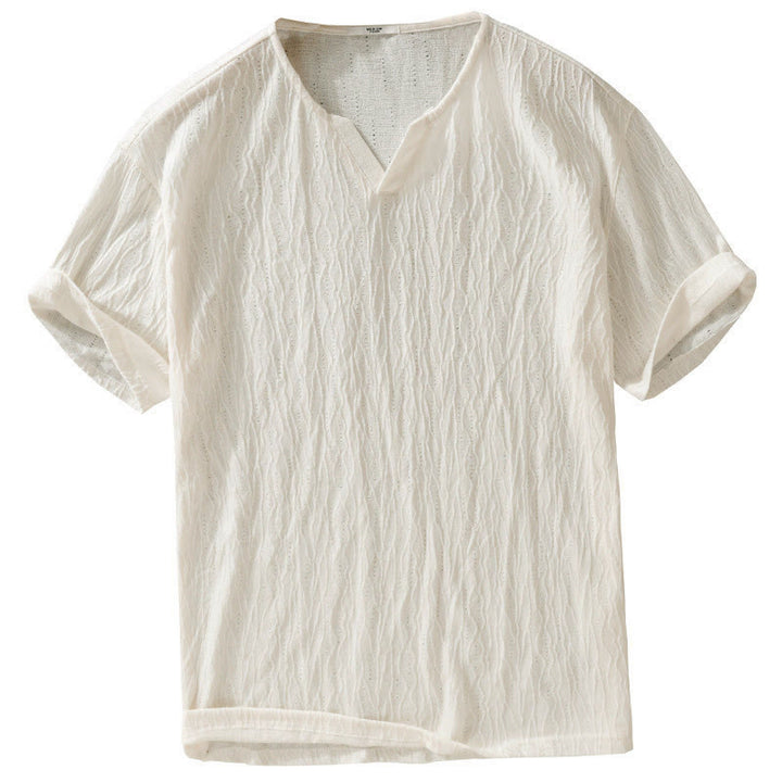 Buddha Stones Lässiges, minimalistisches Kurzarm-T-Shirt für Herren mit V-Ausschnitt aus Sommer. - image 14
