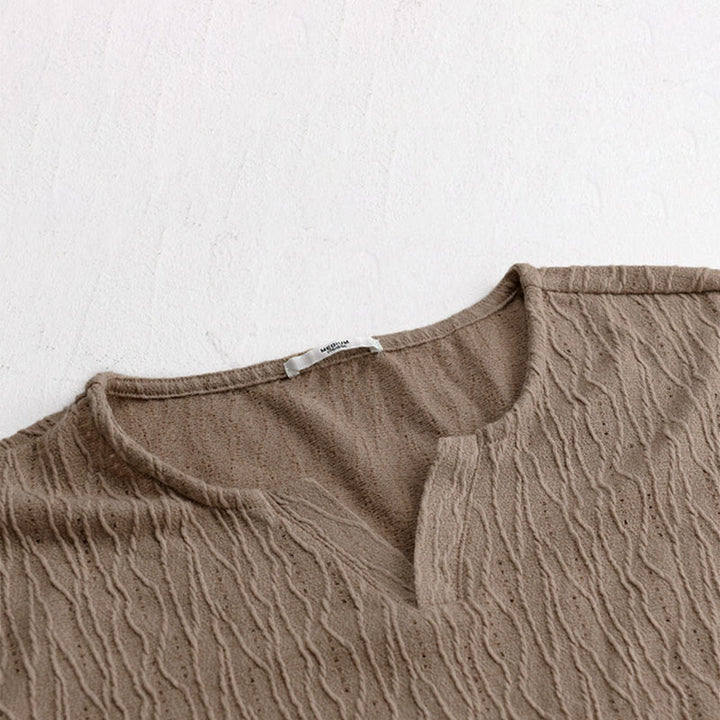 Buddha Stones Lässiges, minimalistisches Kurzarm-T-Shirt für Herren mit V-Ausschnitt aus Sommer. - image 7