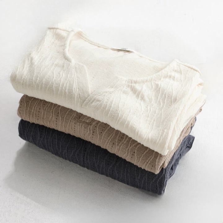 Buddha Stones Lässiges, minimalistisches Kurzarm-T-Shirt für Herren mit V-Ausschnitt aus Sommer. - image 18