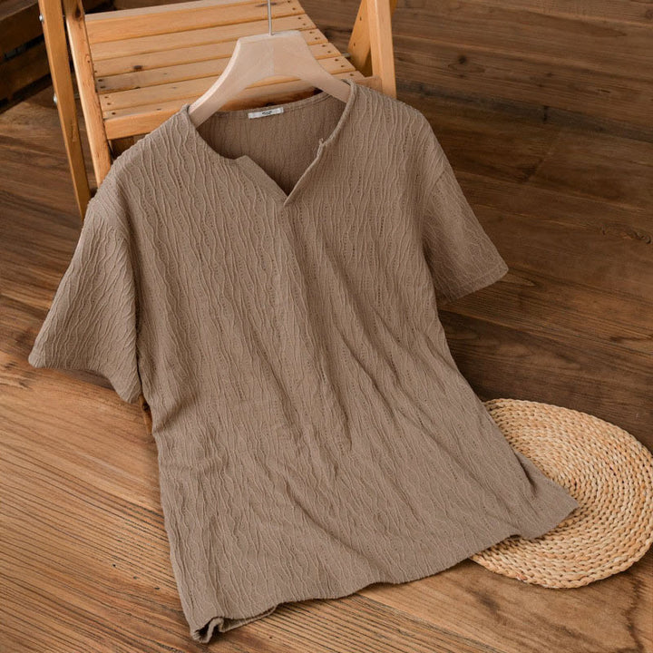 Buddha Stones Lässiges, minimalistisches Kurzarm-T-Shirt für Herren mit V-Ausschnitt aus Sommer. - BurlyWood - US/UK/AU42, EU52 (3XL) - image 5
