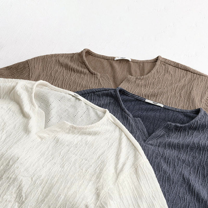 Buddha Stones Lässiges, minimalistisches Kurzarm-T-Shirt für Herren mit V-Ausschnitt aus Sommer. - image 20