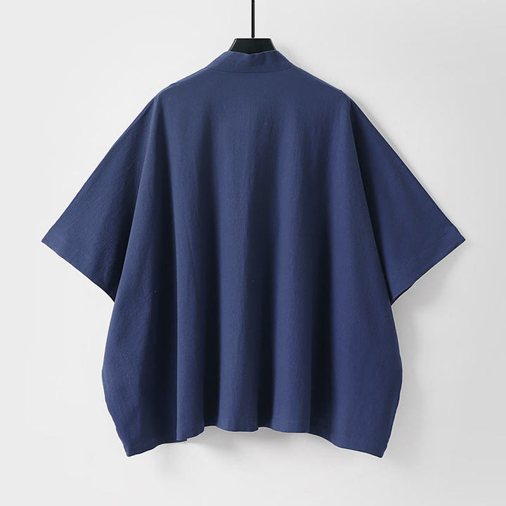 Buddha Stones Minimalistischer, einfarbiger Herrenkimono mit kurzen Ärmeln, Kordelzug, Schnürung und Taschen für den Sommer - image 5