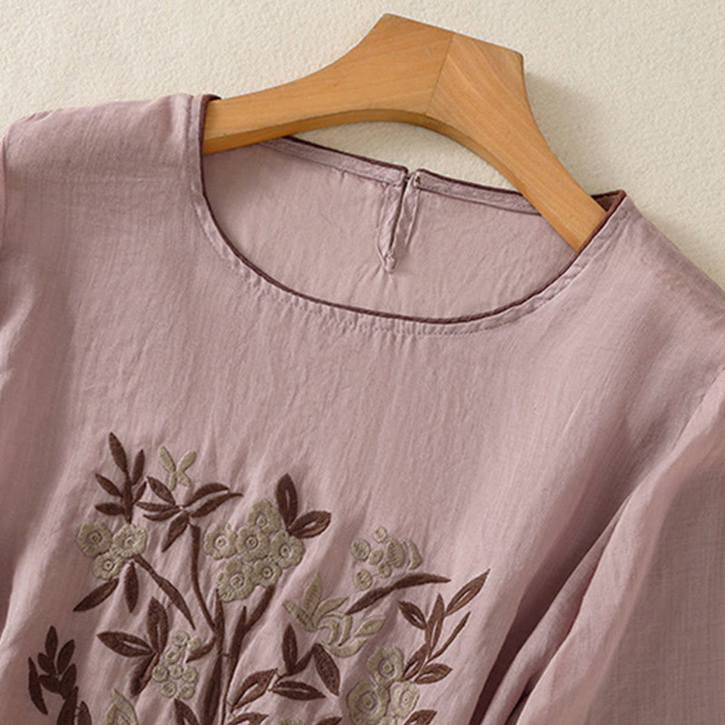 Buddha Stones ​​Retro-Stickerei Blumen Dreiviertelärmel Damen Baumwoll-T-Shirt - image 25