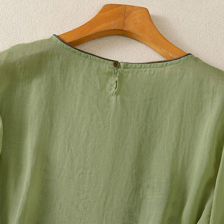 Buddha Stones ​​Retro-Stickerei Blumenmuster Dreiviertelärmel Damen-T-Shirt - image 19