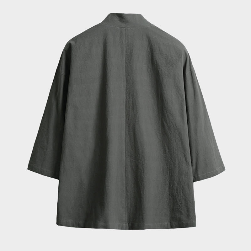 Buddha Stones , einfarbige, geschnürte Dreiviertelarm-Jacke mit offener Vorderseite, Herrenkimono - image 5