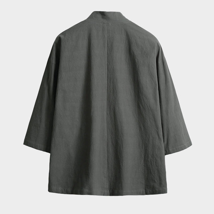 Buddha Stones , einfarbige, geschnürte Dreiviertelarm-Jacke mit offener Vorderseite, Herrenkimono - image 5