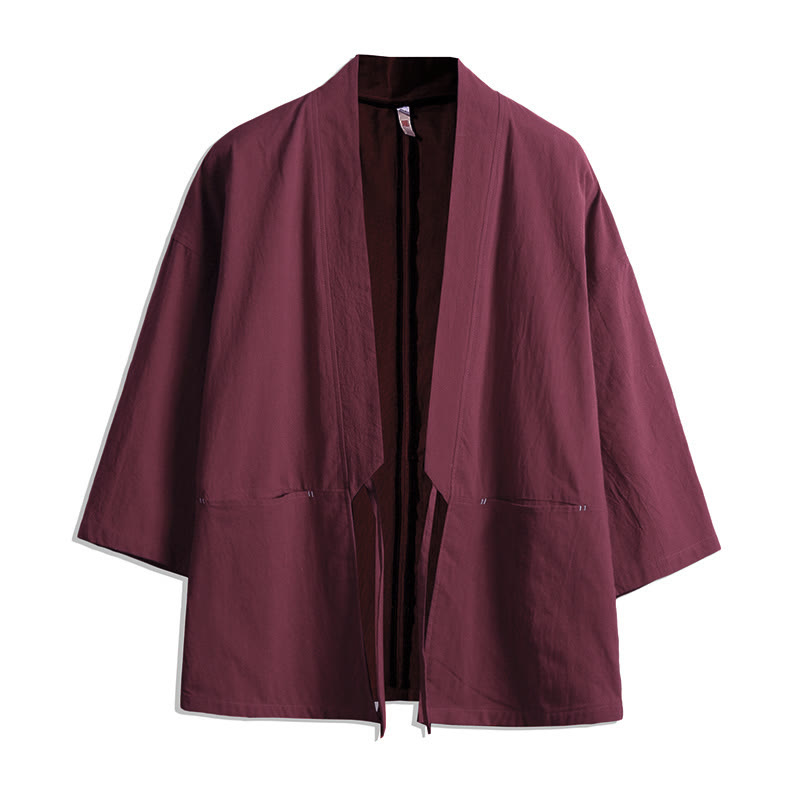Buddha Stones , einfarbige, geschnürte Dreiviertelarm-Jacke mit offener Vorderseite, Herrenkimono - IndianRed - US/ UK/AU48, EU58 (5XL) - image 6