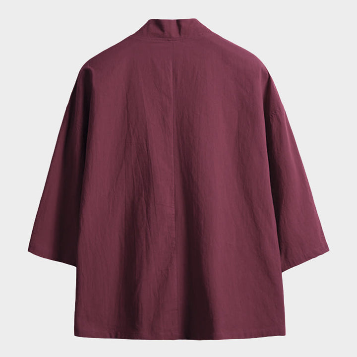 Buddha Stones , einfarbige, geschnürte Dreiviertelarm-Jacke mit offener Vorderseite, Herrenkimono - image 7