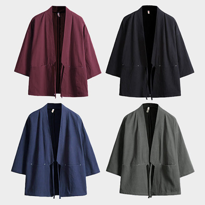 Buddha Stones , einfarbige, geschnürte Dreiviertelarm-Jacke mit offener Vorderseite, Herrenkimono - image 16