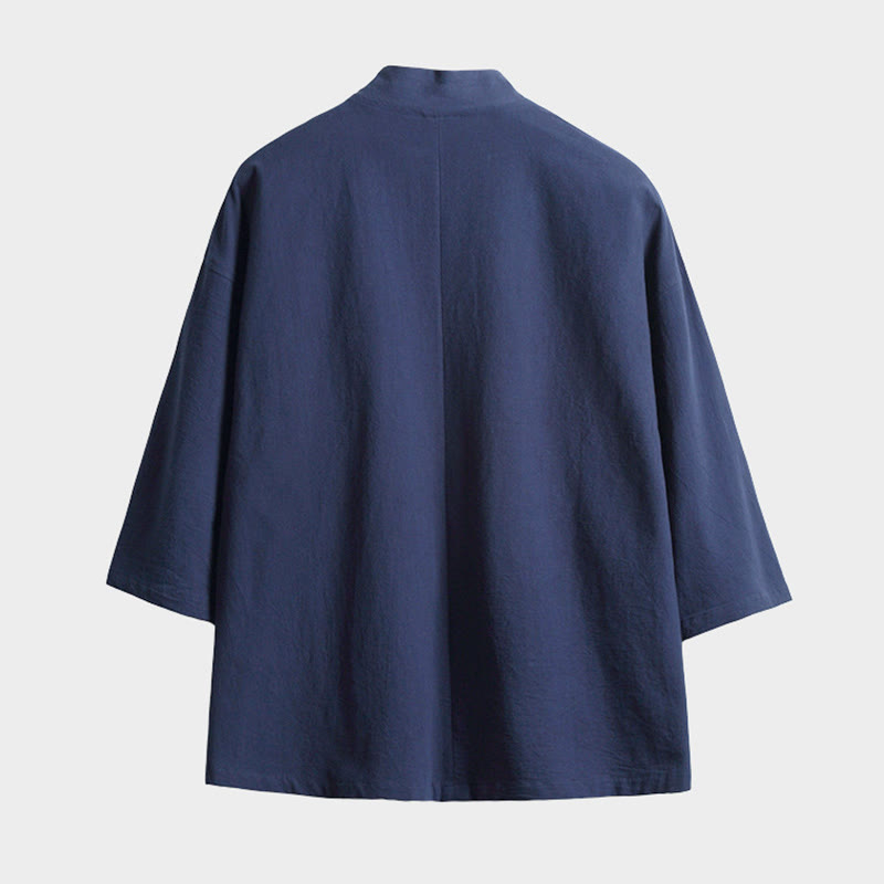 Buddha Stones , einfarbige, geschnürte Dreiviertelarm-Jacke mit offener Vorderseite, Herrenkimono - image 1