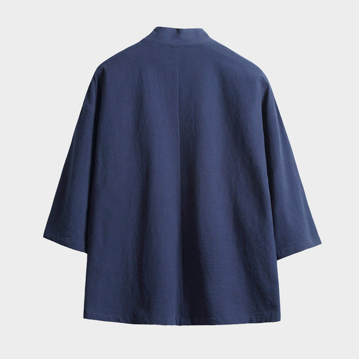 Buddha Stones , einfarbige, geschnürte Dreiviertelarm-Jacke mit offener Vorderseite, Herrenkimono - image 1