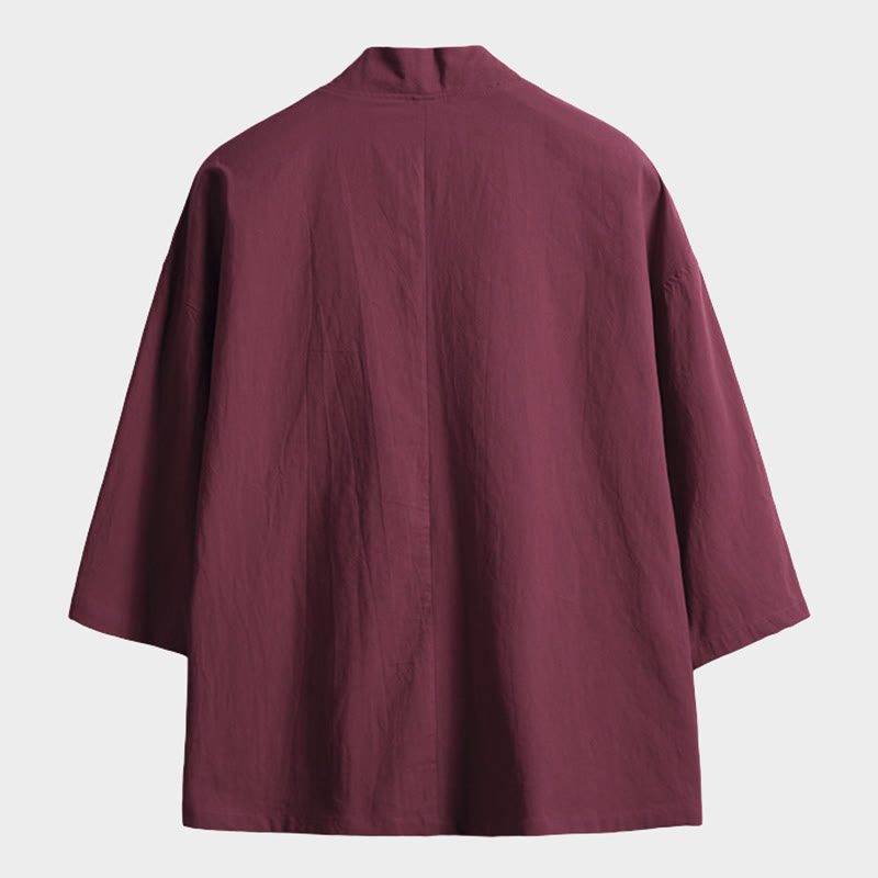 Buddha Stones , einfarbige, geschnürte Dreiviertelarm-Jacke mit offener Vorderseite, Herrenkimono - image 7