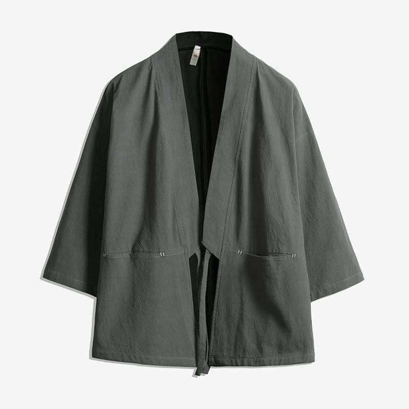 Buddha Stones , einfarbige, geschnürte Dreiviertelarm-Jacke mit offener Vorderseite, Herrenkimono - Grau - US/ UK/AU48, EU58 (5XL) - image 4