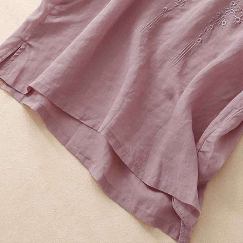 Buddha Stones Casual Damen-Shirt mit besticktem Blumenmuster, V-Ausschnitt und lockeren halben Ärmeln - image 9