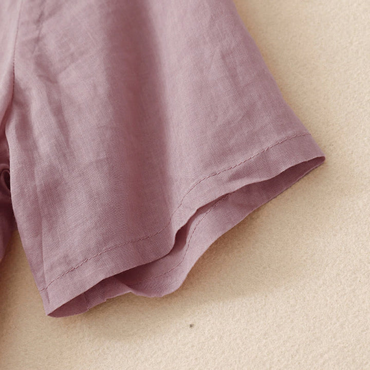 Buddha Stones Casual Damen-Shirt mit besticktem Blumenmuster, V-Ausschnitt und lockeren halben Ärmeln - image 10