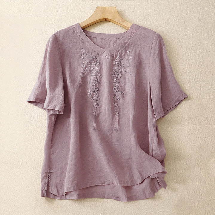 Buddha Stones Casual Damen-Shirt mit besticktem Blumenmuster, V-Ausschnitt und lockeren halben Ärmeln - Distel - US 8-10, UK/AU 12-14, EU 40-42 (2XL) - image 6