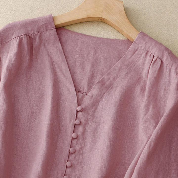 Damen-Langarmshirt mit Buddha Stones -Motiv und V-Ausschnitt - image 1