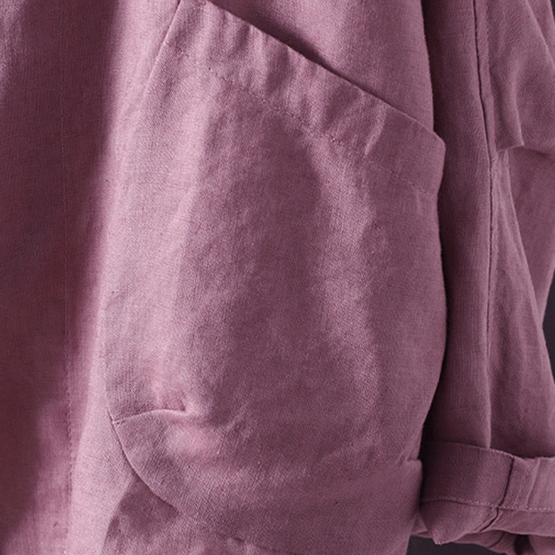 Buddha Stones Damenjacke mit V-Ausschnitt und Taschen in reinen Farben - image 14