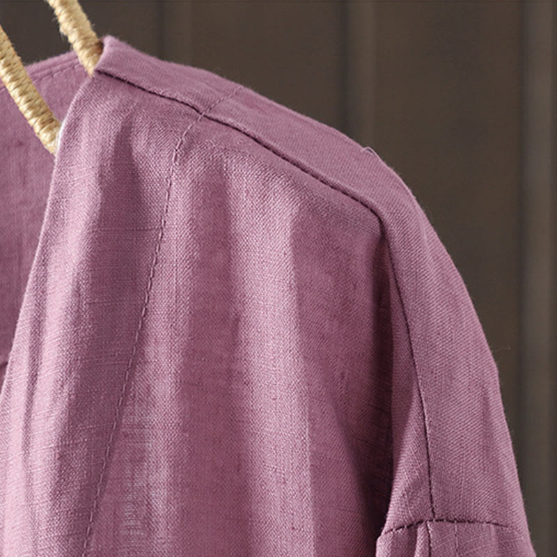 Buddha Stones Damenjacke mit V-Ausschnitt und Taschen in reinen Farben - image 10