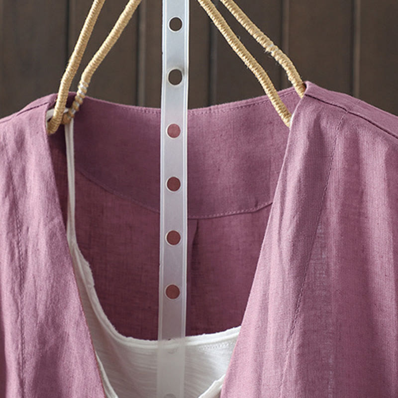 Buddha Stones Damenjacke mit V-Ausschnitt und Taschen in reinen Farben - image 8
