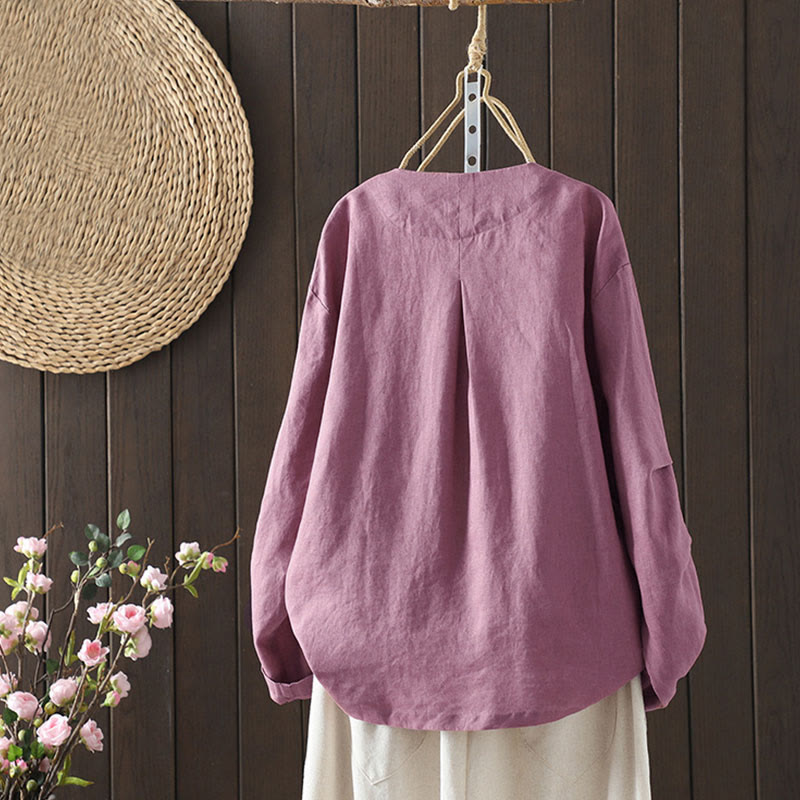 Buddha Stones Damenjacke mit V-Ausschnitt und Taschen in reinen Farben - image 7