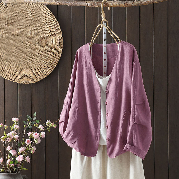 Buddha Stones Damenjacke mit V-Ausschnitt und Taschen in reinen Farben - Blassviolettrot - US14, UK/AU18, EU46 (2XL) - image 6