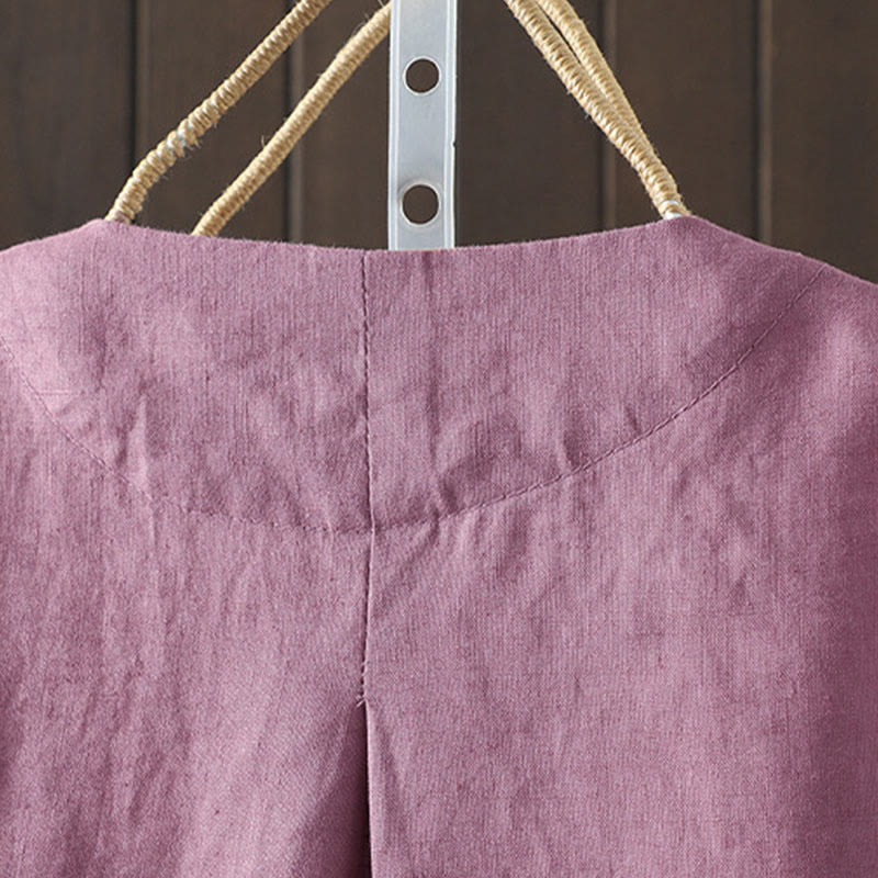 Buddha Stones Damenjacke mit V-Ausschnitt und Taschen in reinen Farben - image 9