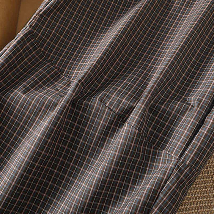 Buddha Stones Lässige, braun karierte Cropped-Hose für Damen, Frühling/Sommer, weit geschnitten, mit Taschen - image 8