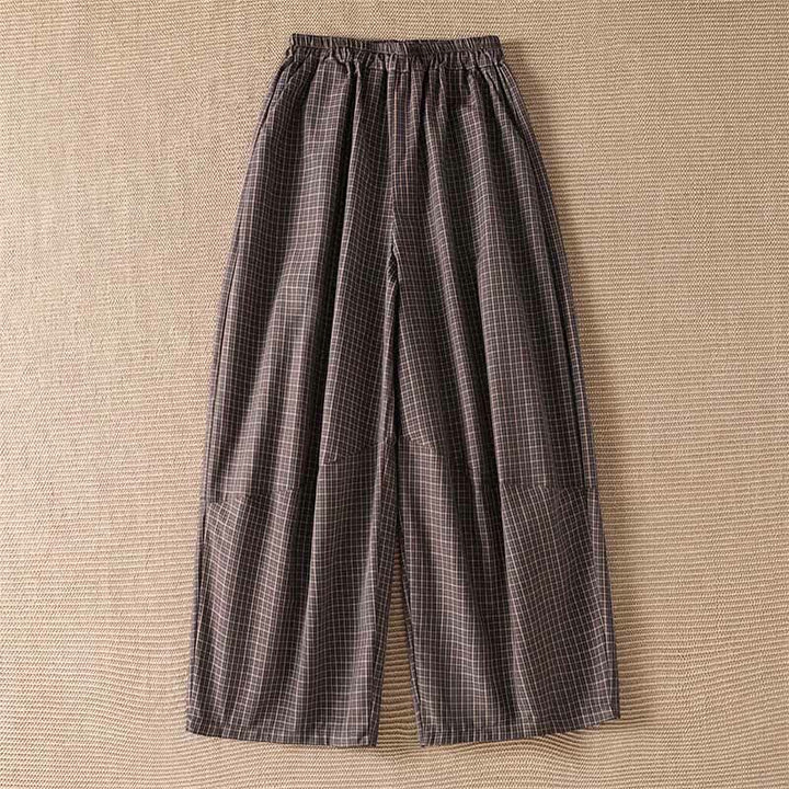 Buddha Stones Lässige, braun karierte Cropped-Hose für Damen, Frühling/Sommer, weit geschnitten, mit Taschen - Sienna - US8-10, UK/AU12-14, EU40-42 (2XL) - image 0