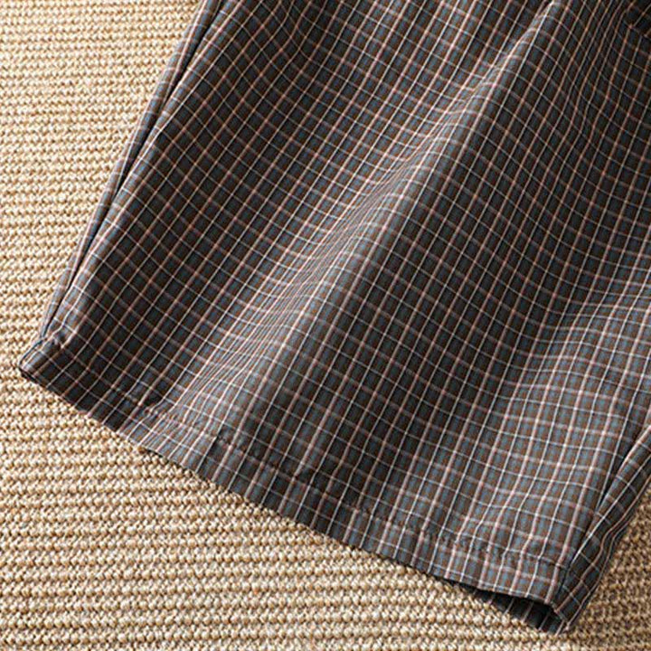 Buddha Stones Lässige, braun karierte Cropped-Hose für Damen, Frühling/Sommer, weit geschnitten, mit Taschen - image 9