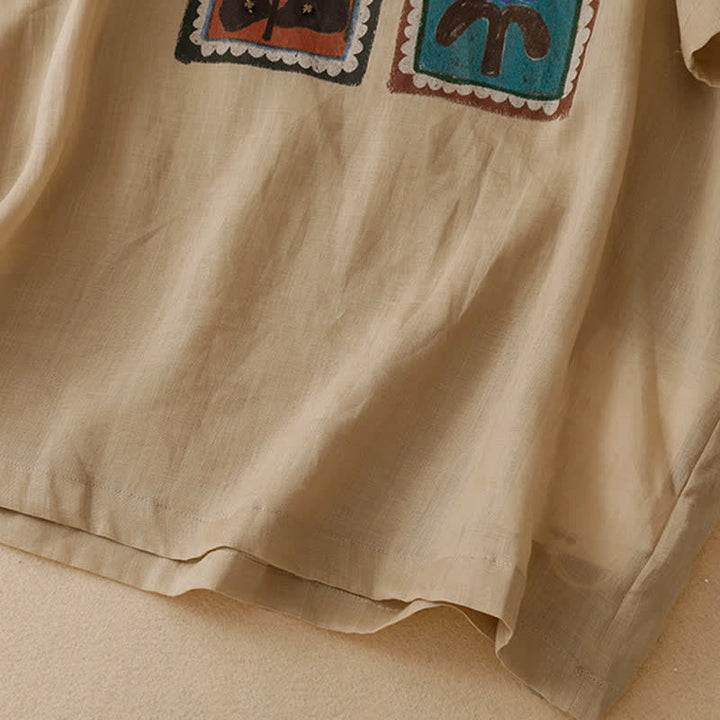 Buddha Stones Sommerliches, lässiges Vintage-T-Shirt mit Blumenmuster, quadratischem Patchwork-Design und kurzen Ärmeln für Damen - image 5